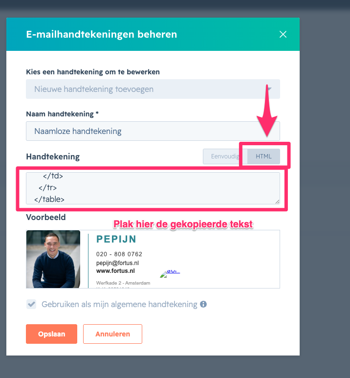 Stap 2: plak HTML en sla op